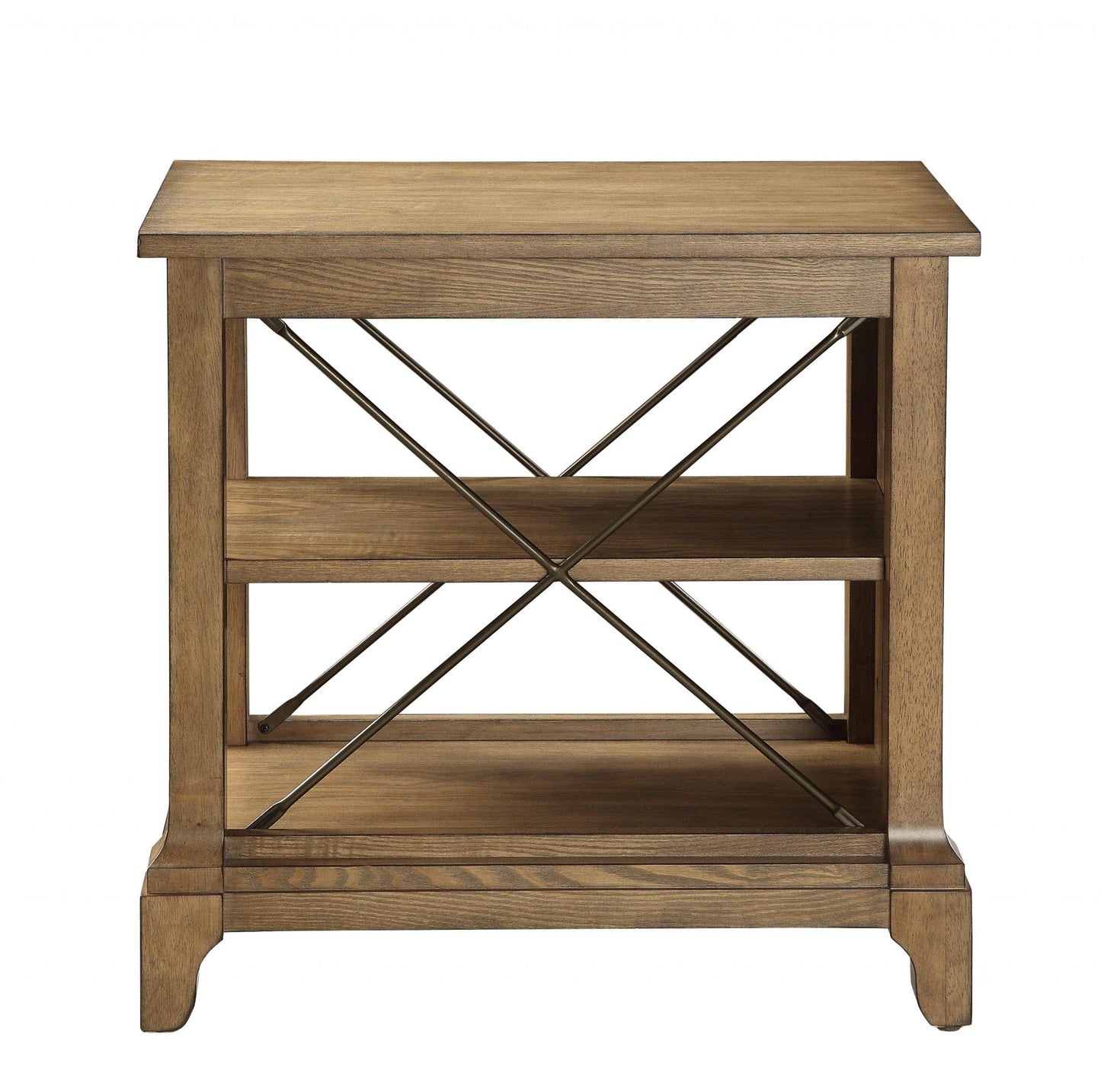Rustic Light Oak End Table With X-Bar Detail
