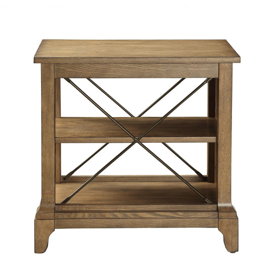 Rustic Light Oak End Table With X-Bar Detail