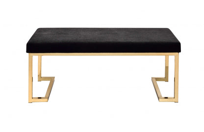 Modern Rectangular Black Padded Bench With Champagne Metal Base