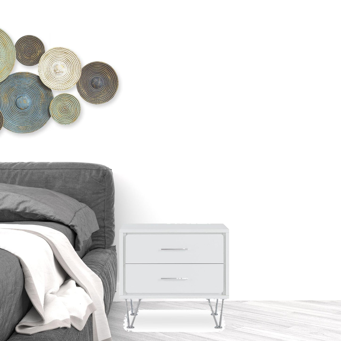 2 Walnut Wooden Drawer Nightstand