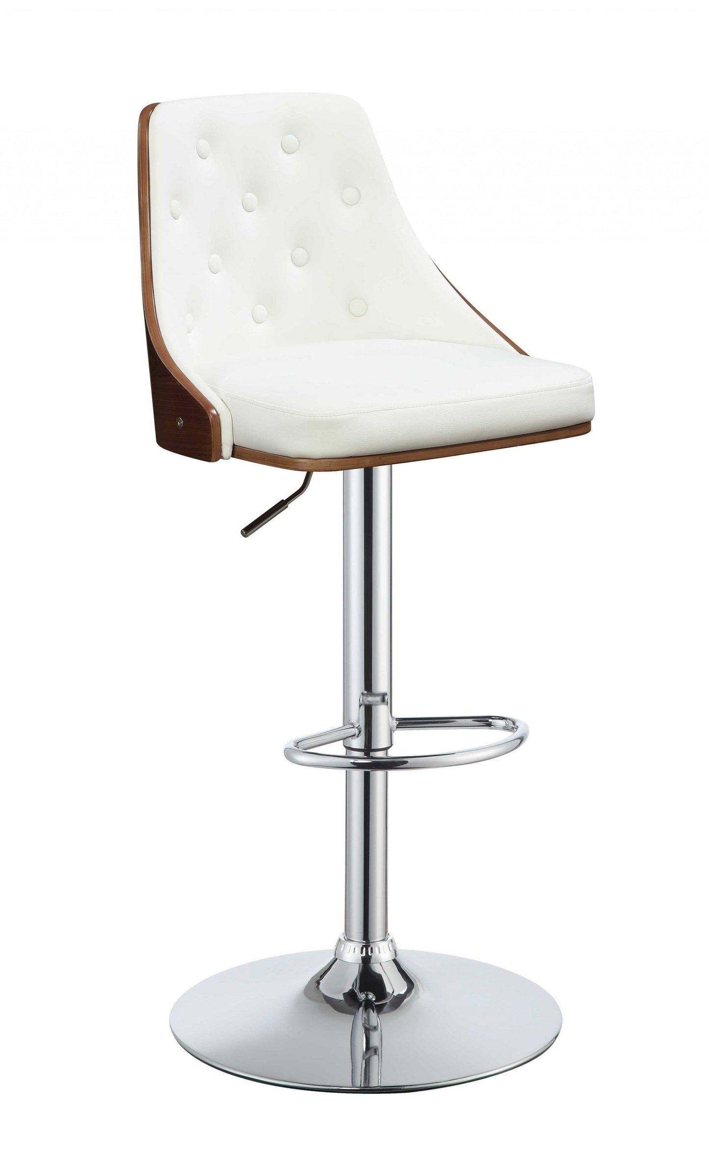 33" Cream White Faux Leather Adjustable Swivel Bar Stool With Metal Base