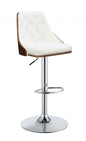 33" Cream White Faux Leather Adjustable Swivel Bar Stool With Metal Base