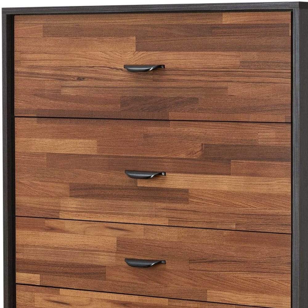 32" Walnut And Espresso Manufactured Wood Five Drawer Standard Chest
