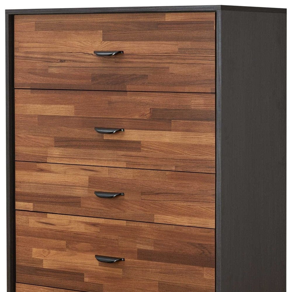 32" Walnut And Espresso Manufactured Wood Five Drawer Standard Chest