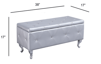 Silver Tufted Hard Wood Storage Bench