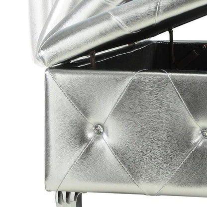 Silver Tufted Hard Wood Storage Bench