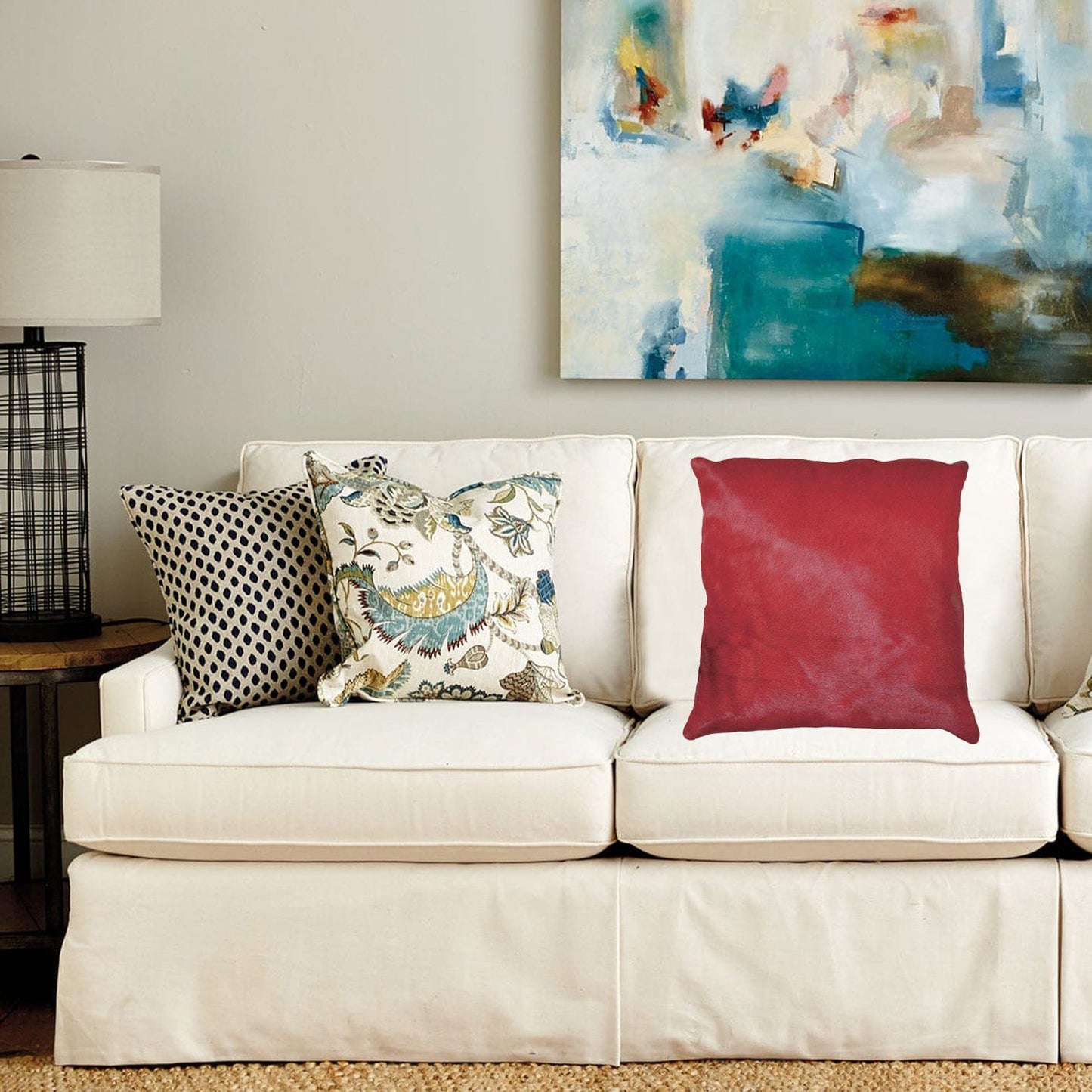 18" X 18" X 5" Black Cowhide  Pillow