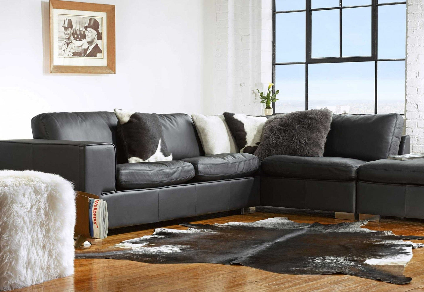 18" X 18" X 5" Black Cowhide  Pillow