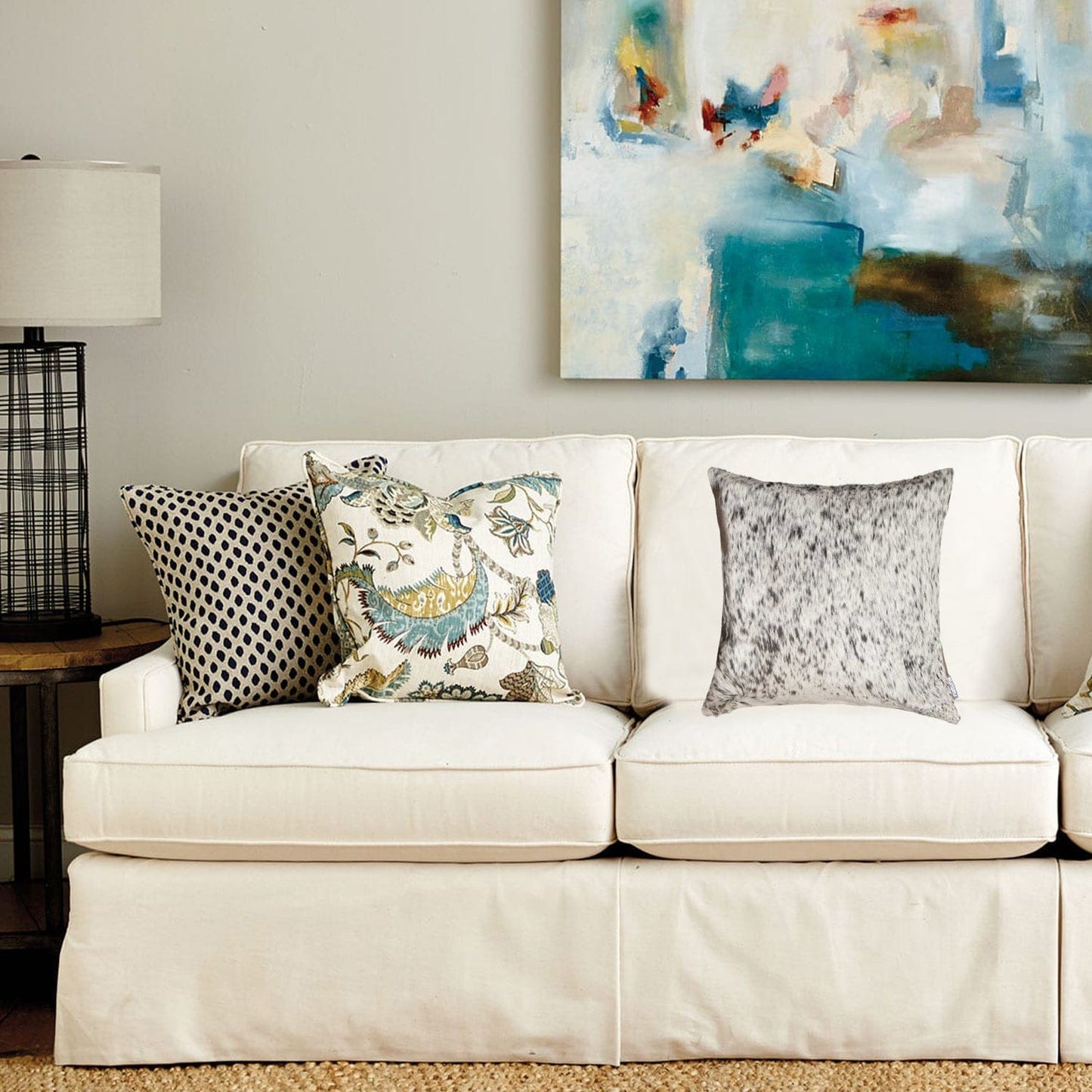 18" X 18" X 5" Salt And Pepper Gray And White Cowhide  Pillow