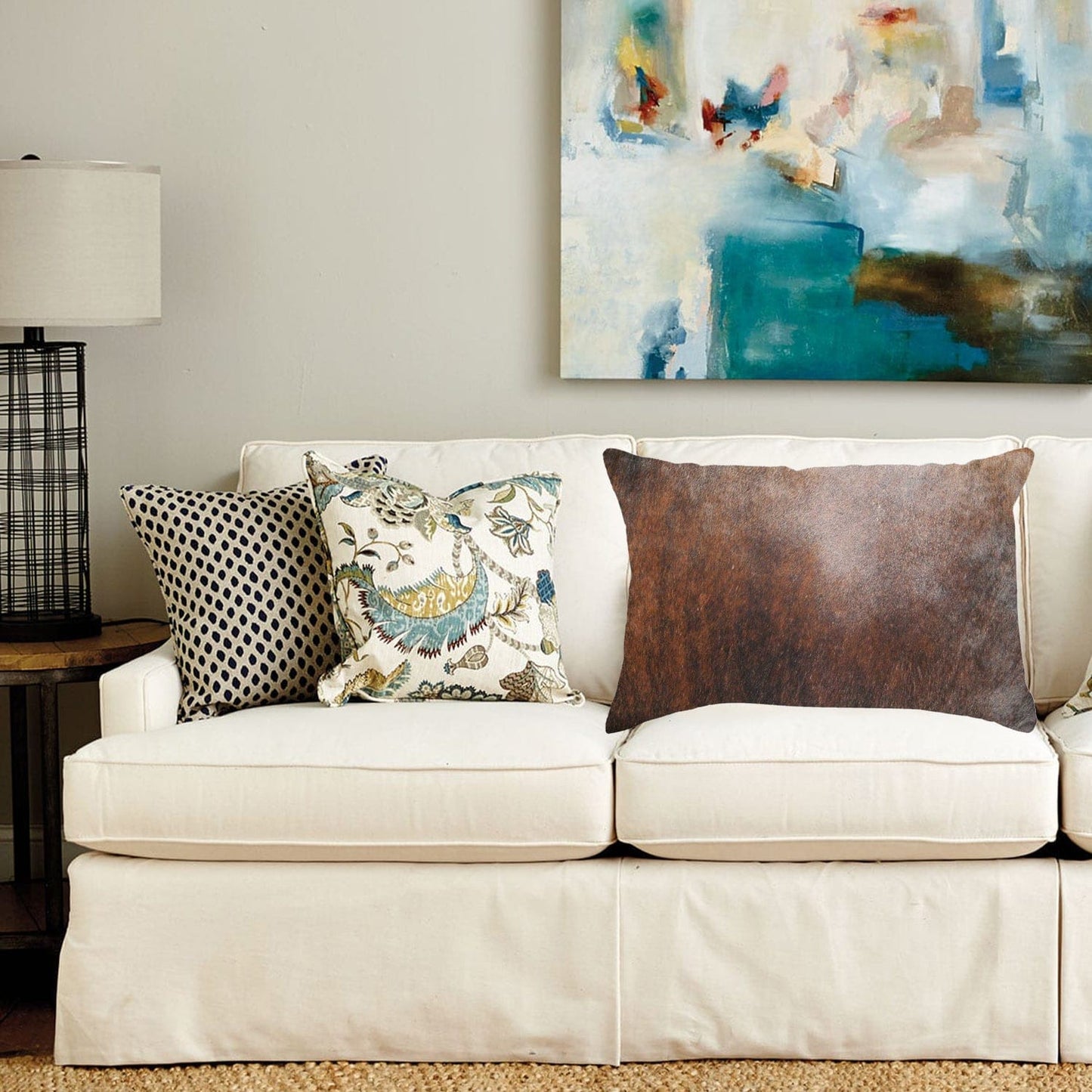 12" X 20" X 5" Yellow Cowhide  Pillow