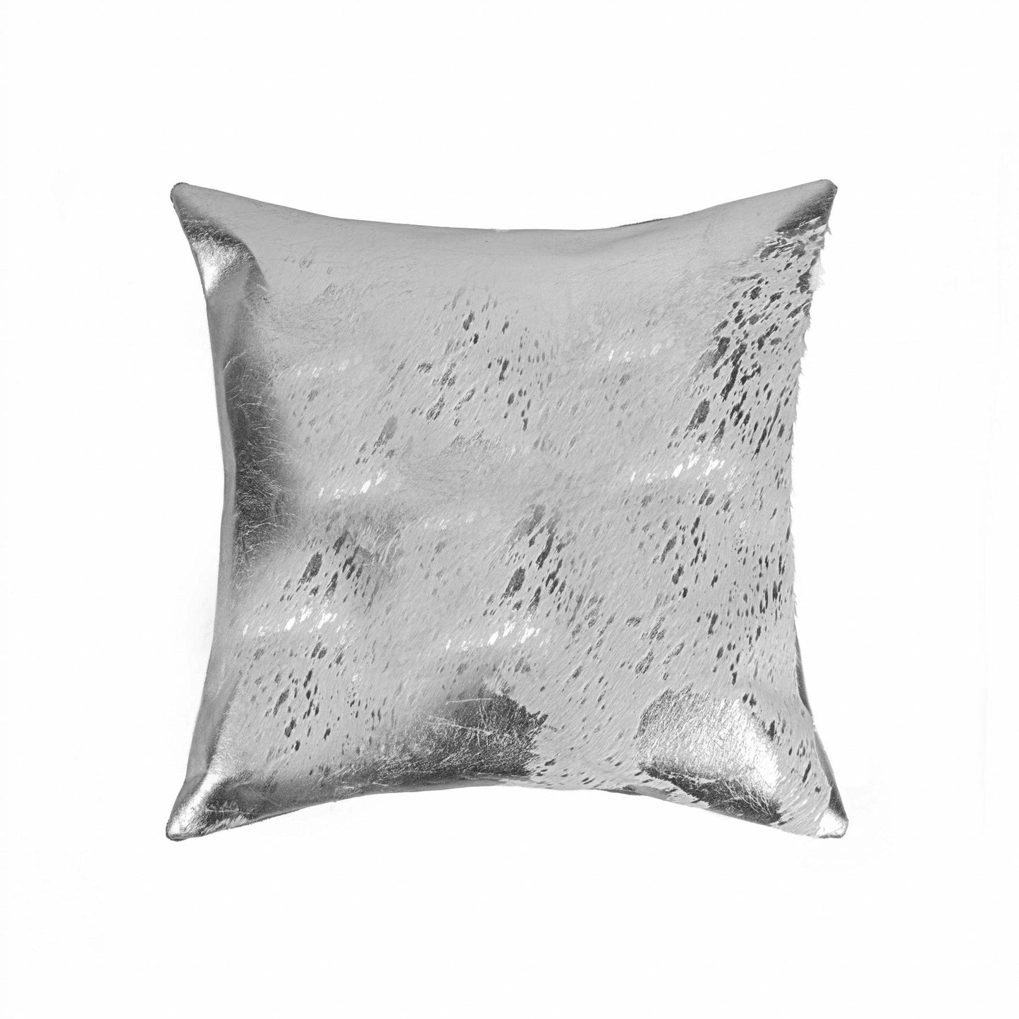 18" X 18" X 5" Gray And Silver Cowhide  Pillow