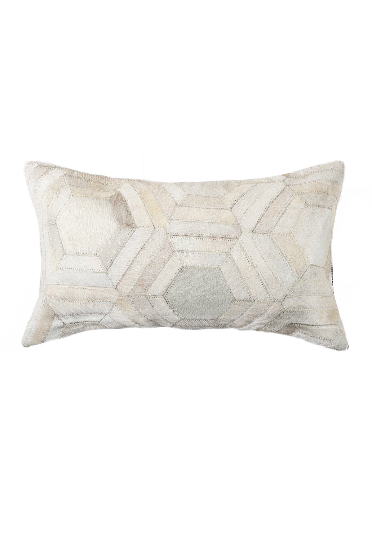 12" X 20" X 5" White And Brown Cowhide  Pillow