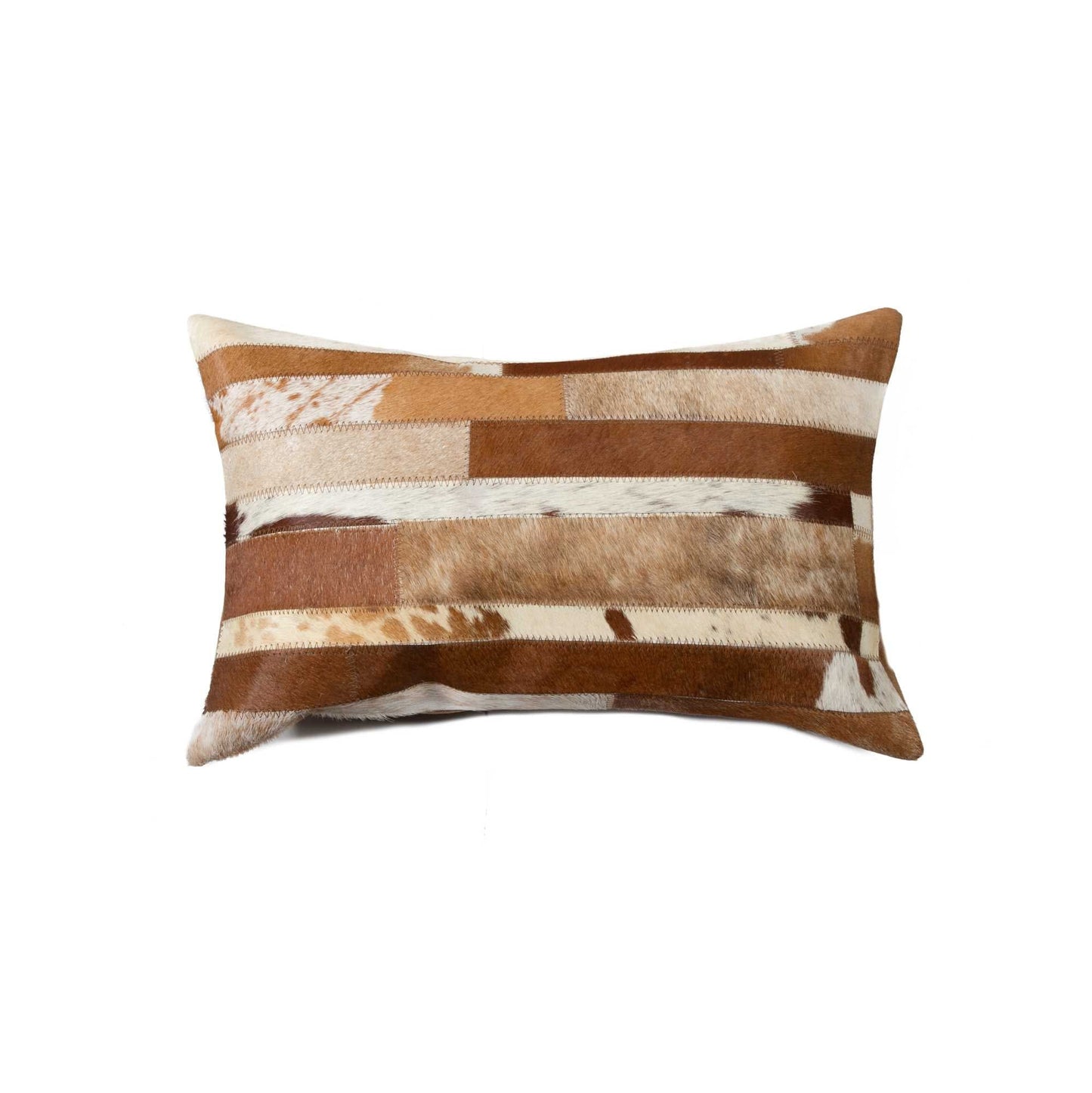 12" X 20" X 5" White And Brown Cowhide  Pillow