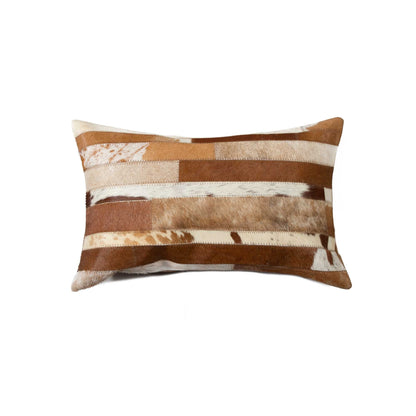 12" X 20" X 5" White And Brown Cowhide  Pillow