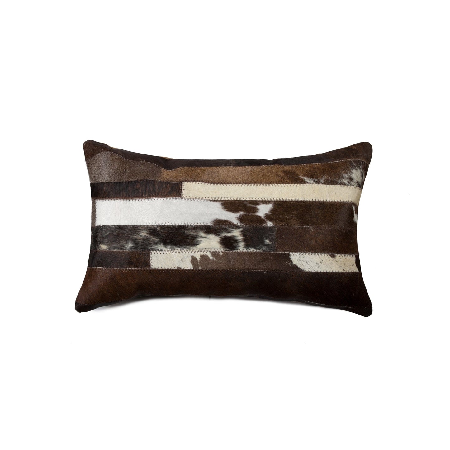 12" X 20" X 5" White And Brown Cowhide  Pillow
