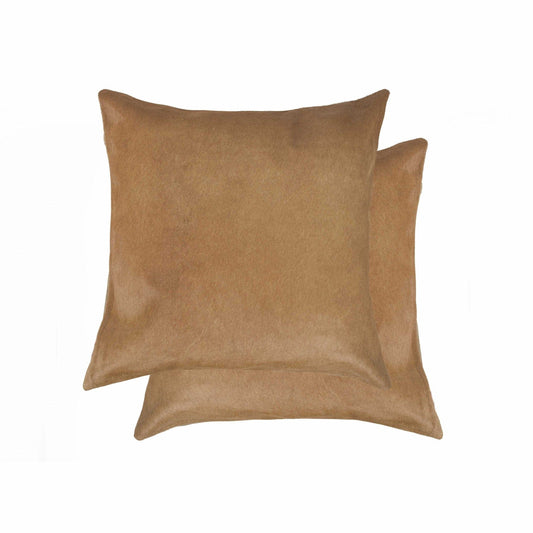 18" X 18" X 5" Tan Cowhide  Pillow 2 Pack