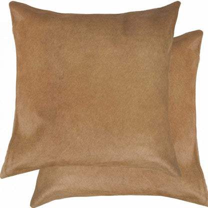 18" X 18" X 5" Tan Cowhide  Pillow 2 Pack