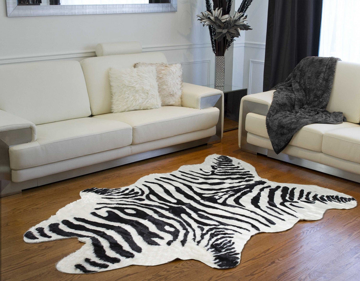 63" X 90" Zebra Black And White Print Area Rug