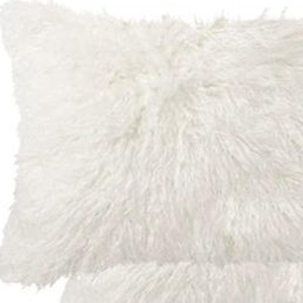 Off White Faux Fur Solid Color Throw Pillow