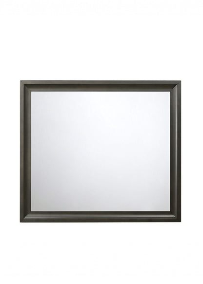 Antique Gray Wooden Rectangular Beveled Mirror