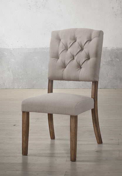 19" X 23" X 43" 2Pc Cream Linen And Weathered Oak Side Chair