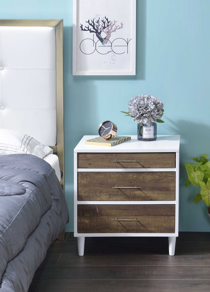 White And Distressed Oak Three Drawer Nightstand
