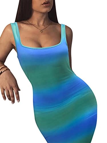 LAGSHIAN Women's Sexy Bodycon Tank Dress Sleeveless Basic Midi Club Dresses Yellow