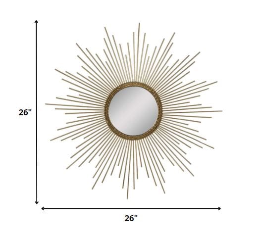 26 Round Gold Metal Sunburst Framed Wall Mirror