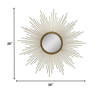 26 Round Gold Metal Sunburst Framed Wall Mirror