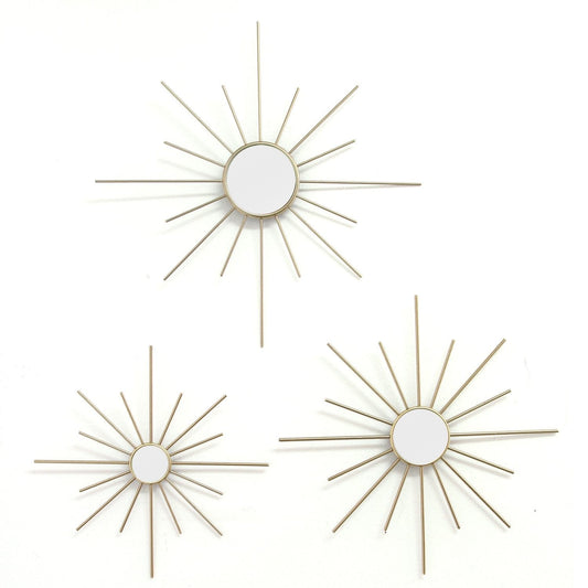 Set Of Three Gold Mirror Burst Metal Wall Decor