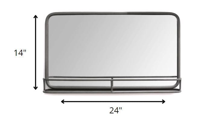 24 Chic Rectangular Gunmetal Framed Mirror With Shelf