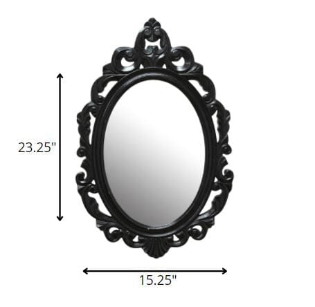 Vintage Style Black Glossy Baroque Oval Glass Wall Mirror