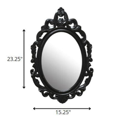 Vintage Style Black Glossy Baroque Oval Glass Wall Mirror