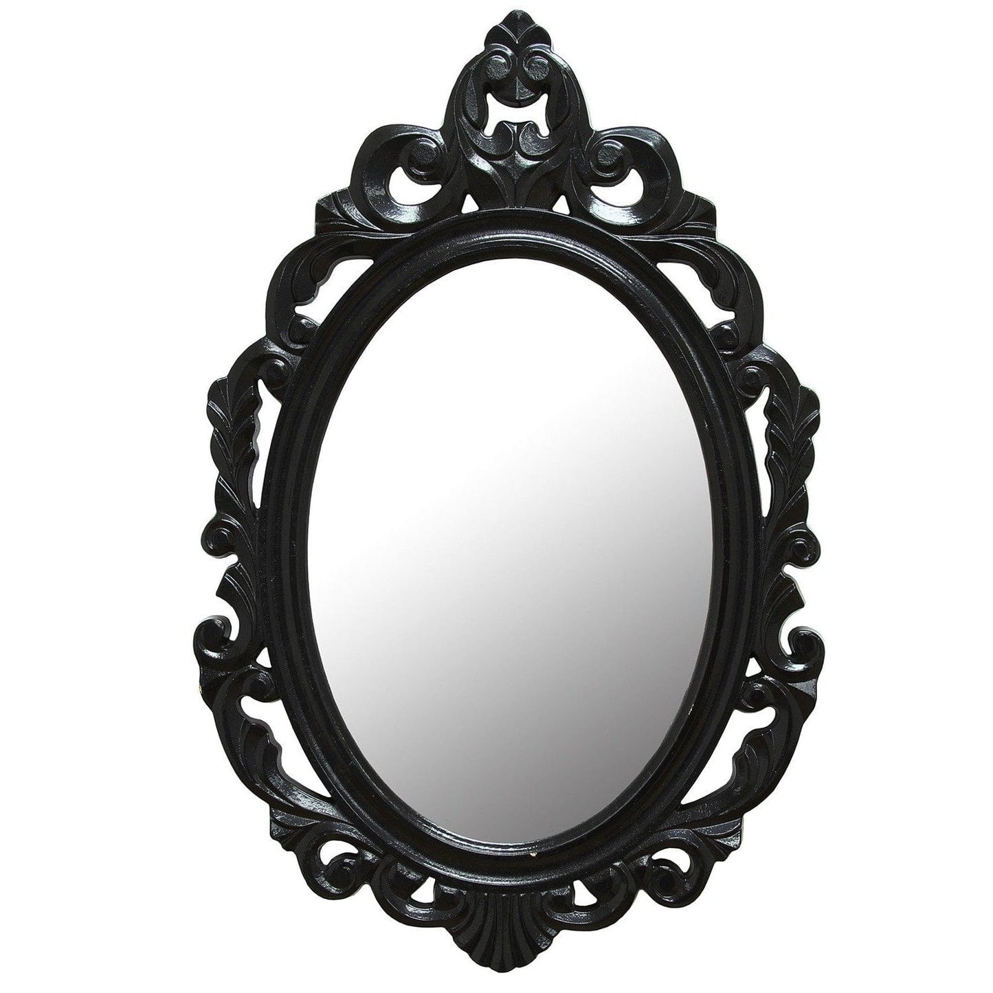 Vintage Style Black Glossy Baroque Oval Glass Wall Mirror
