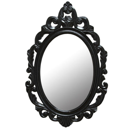 Vintage Style Black Glossy Baroque Oval Glass Wall Mirror