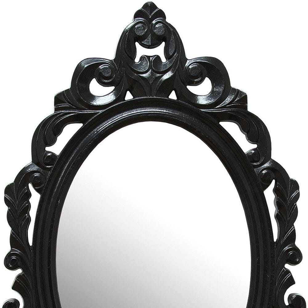 Vintage Style Black Glossy Baroque Oval Glass Wall Mirror