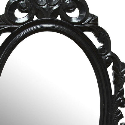 Vintage Style Black Glossy Baroque Oval Glass Wall Mirror