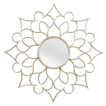 7 Round Silver Quatrefoil Metal Framed Wall Mirror