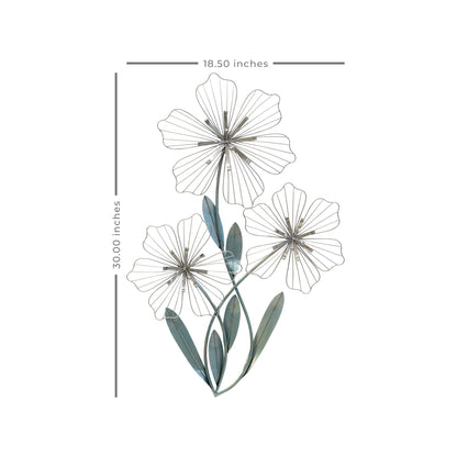 Silver And Blue Tri-Flower Metal Wall Decor