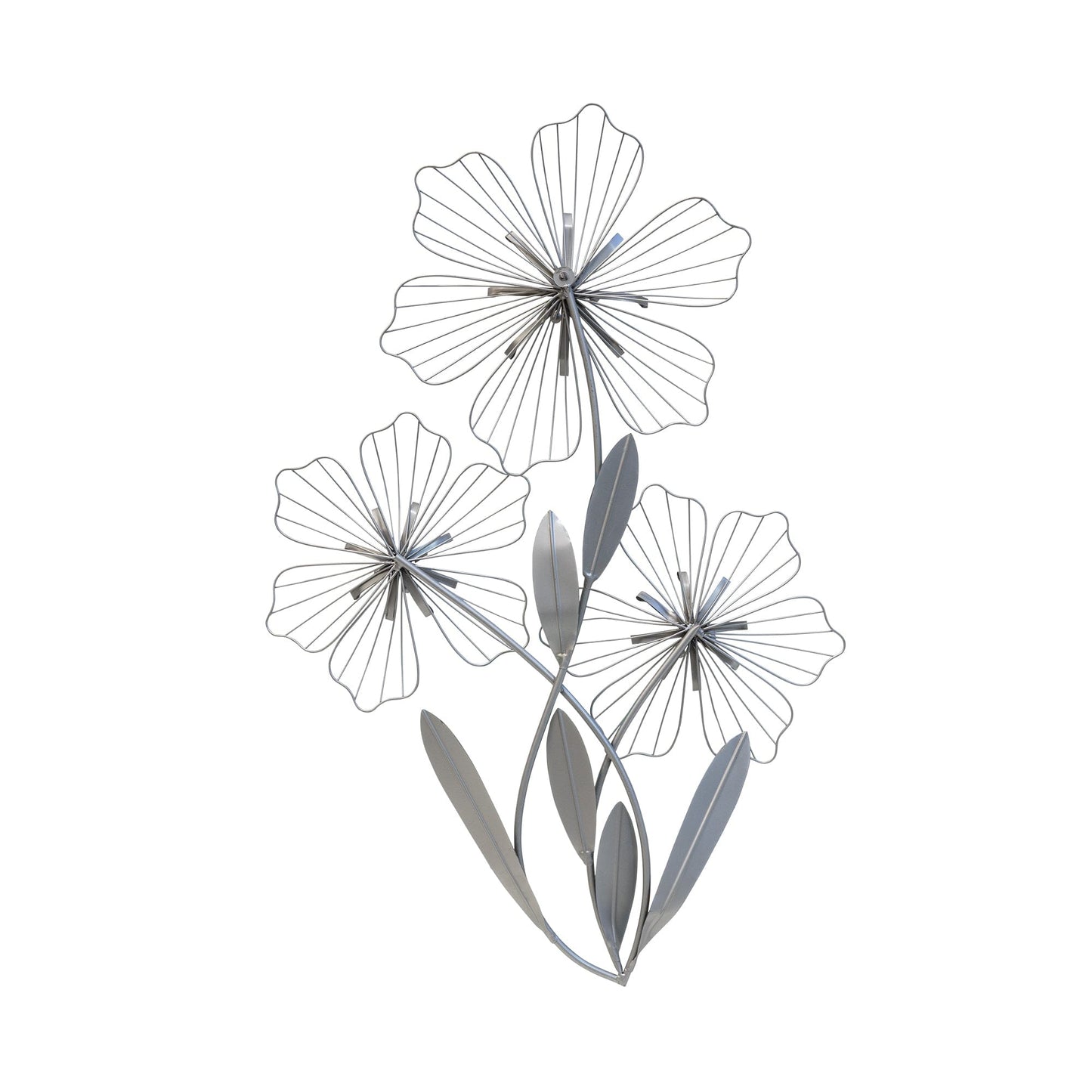 Silver And Blue Tri-Flower Metal Wall Decor