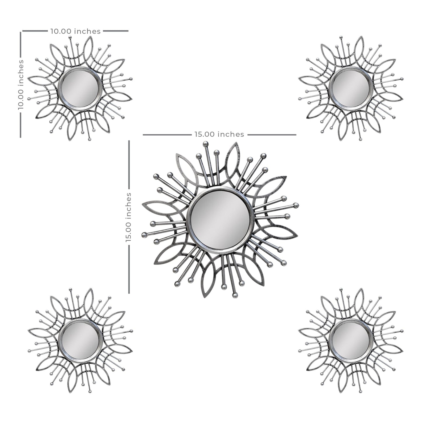 15.5 Round Silver Burst Metal Framed Wall Mirror