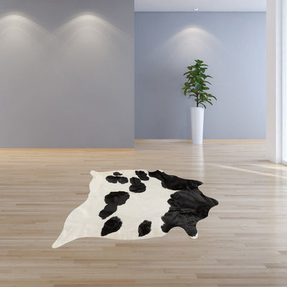 72" X 84" White And Black Cowhide  Rug
