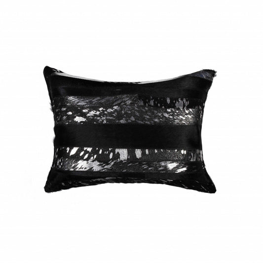12" X 20" X 5" Black And Silver  Pillow