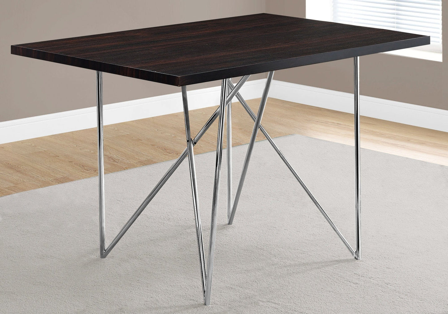 31.5" X 47.5" X 30" Cappuccino Hollow Core Particle Board Metal  Dining Table