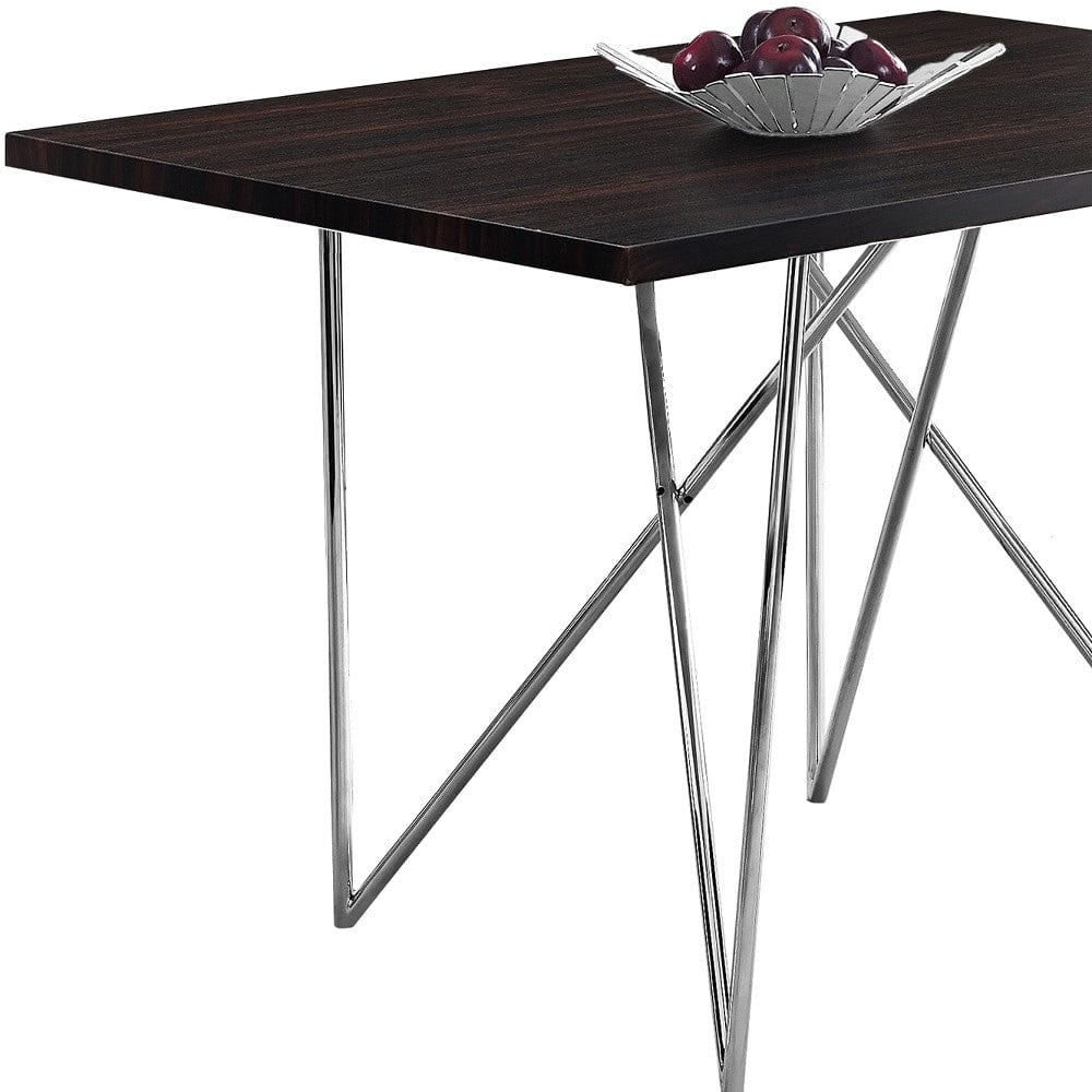 31.5" X 47.5" X 30" Cappuccino Hollow Core Particle Board Metal  Dining Table