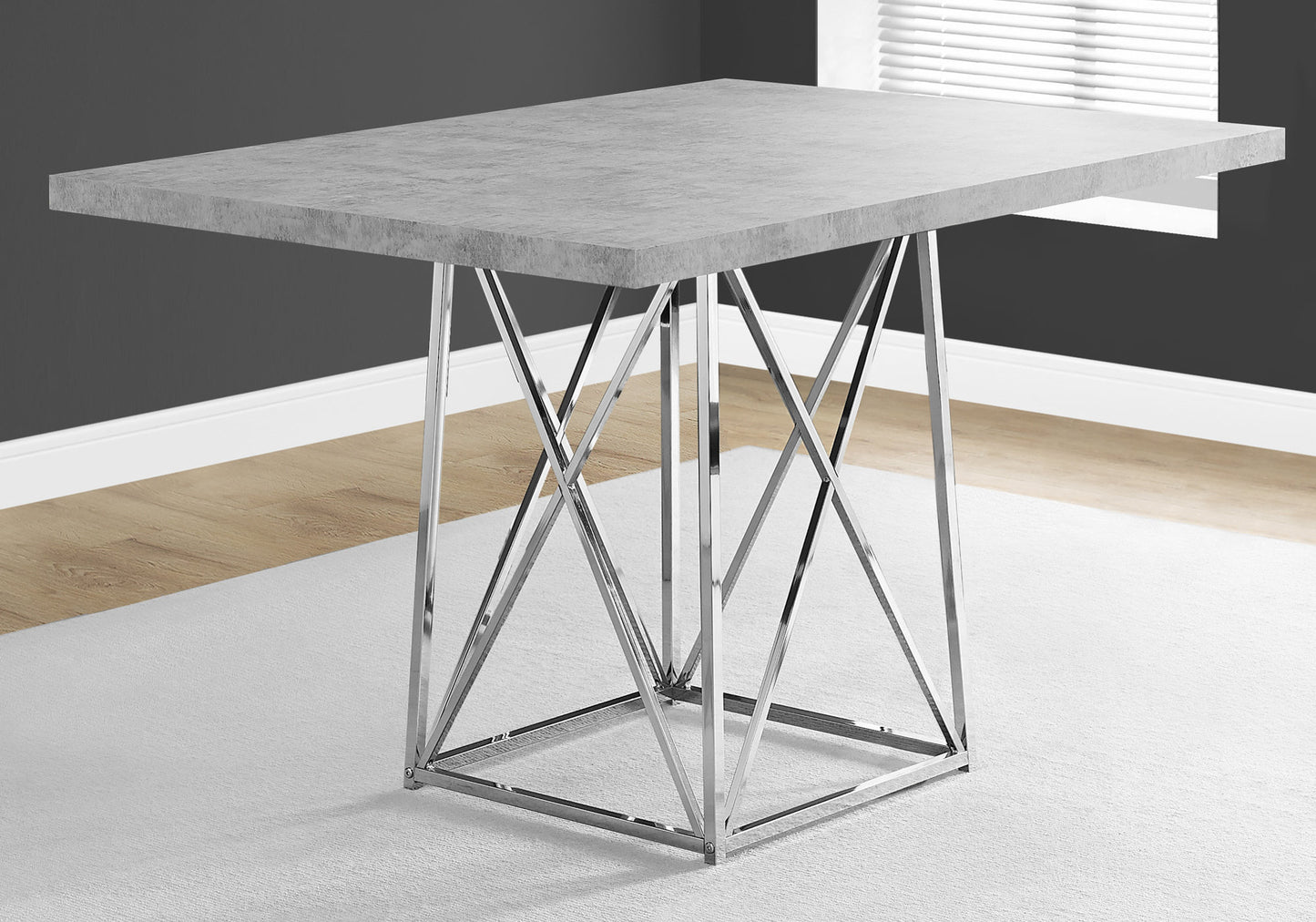 36" X 48" X 31" Grey  Particle Board And Chrome Metal  Dining Table