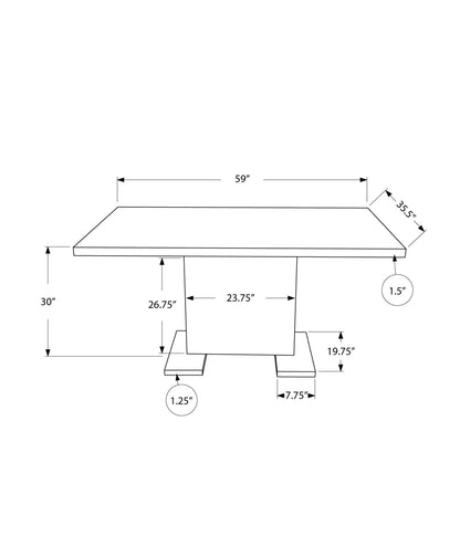 59" White And Gray Rectangular Solid Wood And Metal Dining Table