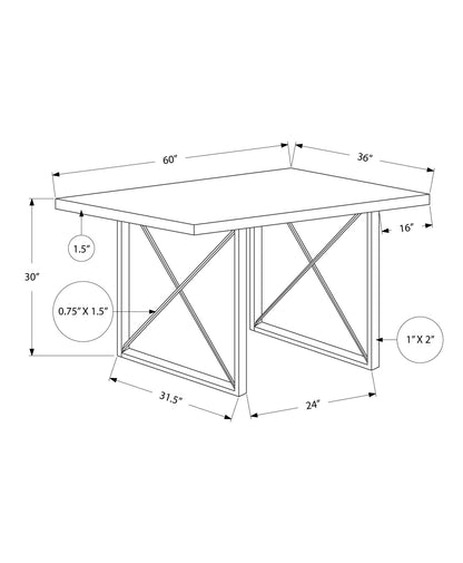 60" Dark Taupe And Black Rectangular Manufactured Wood And Metal Dining Table
