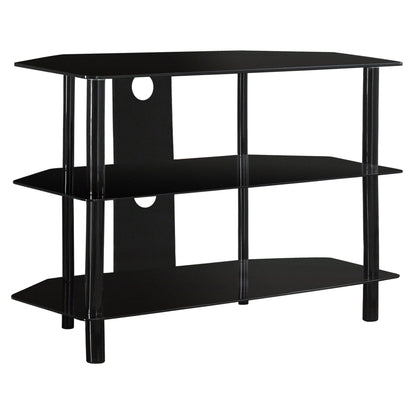 15.75" X 35.75" X 24" Black Metal Tempered Glass Tv Stand