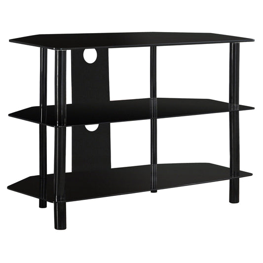 15.75" X 35.75" X 24" Black Metal Tempered Glass Tv Stand